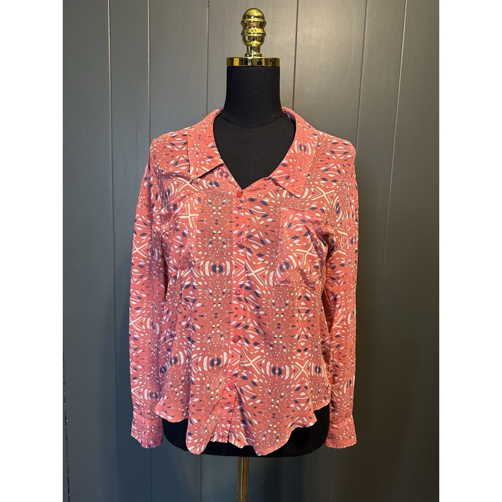 Free People Chiffon Easy Rider Geometric Sz XShirt Button Down BLOUSE TOP